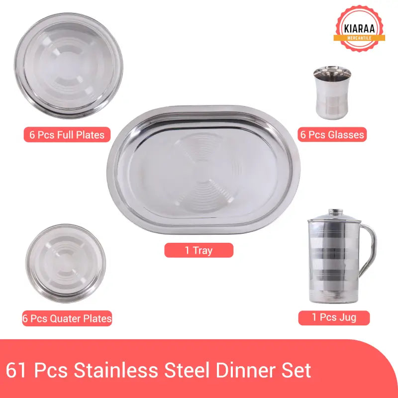 KIARAA Stainless Steel 61-Piece Dinner Set | Complete Dining & Serving Set for 6 | Premium Kitchen Utensil Collection