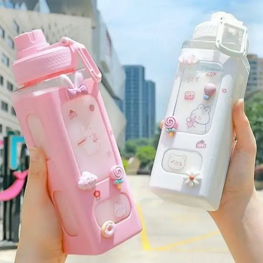 KawaiiSip 700ml Cute Straw Water Bottle – Leakproof Cartoon Sipper