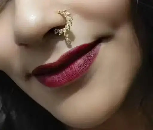 Shimmering Chunky Nosepins | Gold-Plated Alloy Nose Pin with CZ Stones | Stylish Bridal & Party Wear Nose Jewellery
