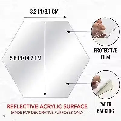 3D Hexagon Silver Acrylic Mirror Wall Stickers with Butterfly Set | 7 Hexagon + 10 Butterfly Decorative Stickers | Modern Home & Office Wall Décor