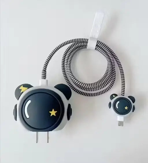 Cute 3D iPhone Charger Protector Set | Adapter Cover & Cable Protector | Silicone Anti-Bend Charging Cable Guard | Durable & Flexible