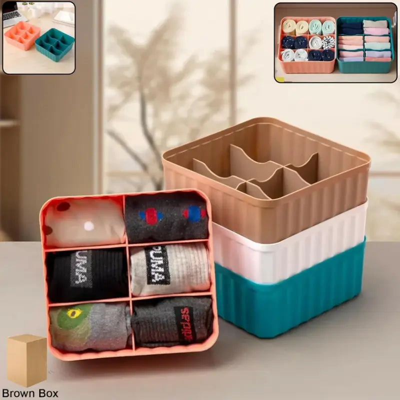 Square Organizer with 6 Compartments | Multi-Purpose Storage Box for Socks, Cosmetics & Accessories