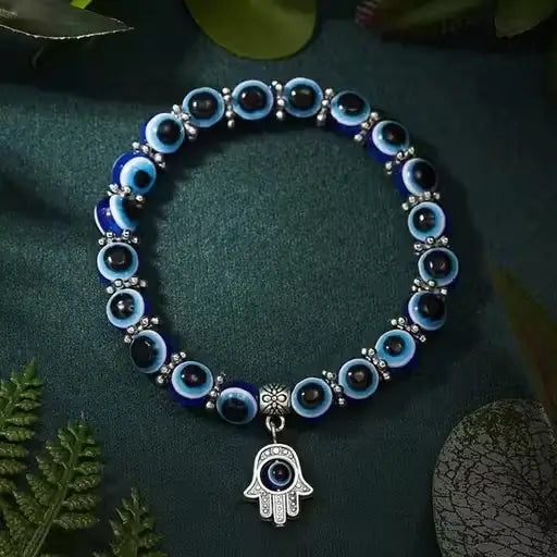Evil Eye Adjustable Bracelet for Women | Silver-Plated Alloy Beaded Bracelet | Elastic Stretch Fashion Jewelry for Girls