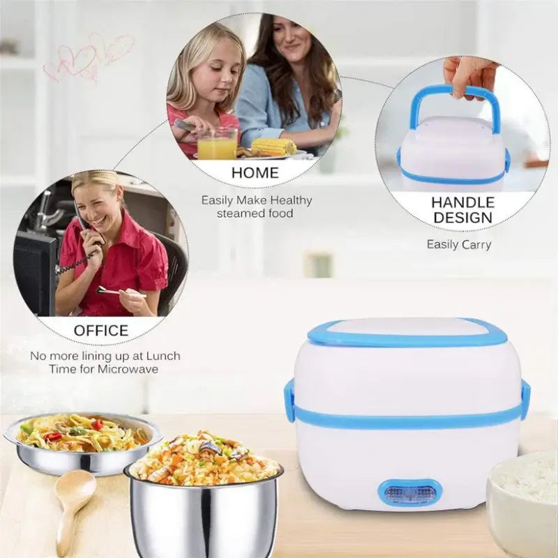 Electric Lunch Box | Portable Food Warmer with Stainless Steel Compartments | Heated Tiffin Box for Office, Travel & Home