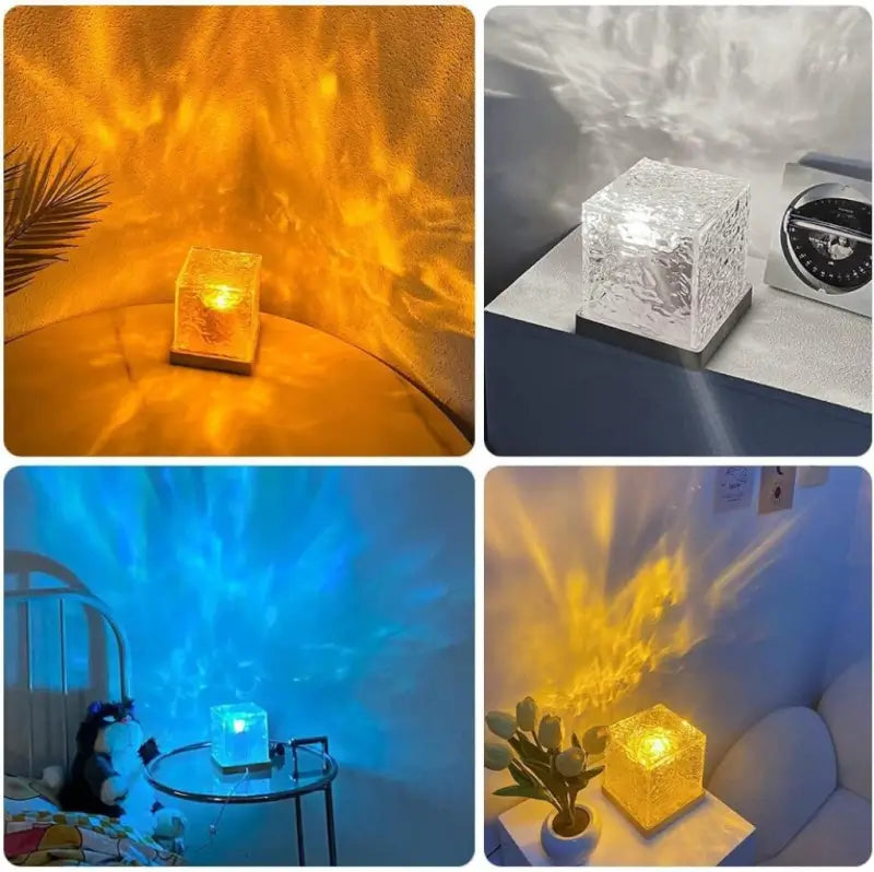 Ocean Wave LED Projector Lamp | 16 Color RGB Water Ripple Night Light | Crystal Cube Ambient Light with Remote Control (USB Powered)