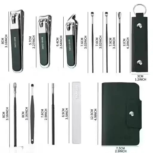 10-in-1 Stainless Steel Nail Clipper & Ear Cleaner Set | Portable Grooming Kit | Ergonomic Design | Travel-Friendly Personal Care Tools