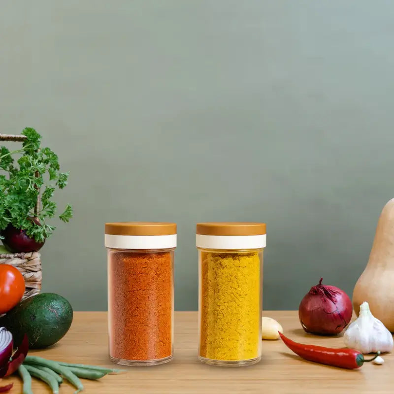 Airtight Transparent Kitchen Storage Jar Set (2 Pc) | Multipurpose Spice & Food Containers with Wooden Finish Lid