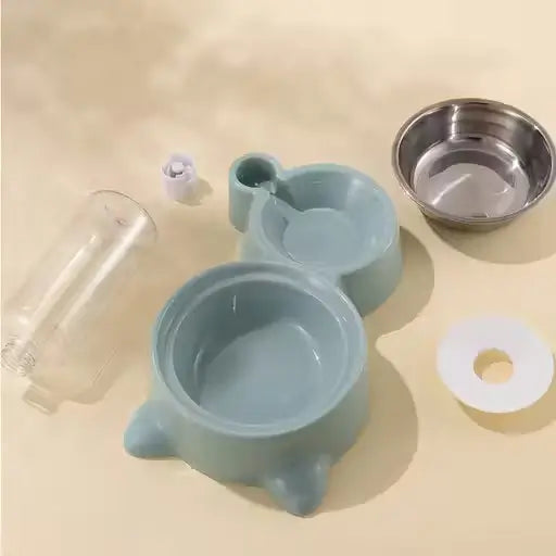 2-in-1 Automatic Pet Feeder Bowl with Water Dispenser | Stainless Steel Food Bowl | Anti-Slip Base | Feeding Set for Dogs & Cats