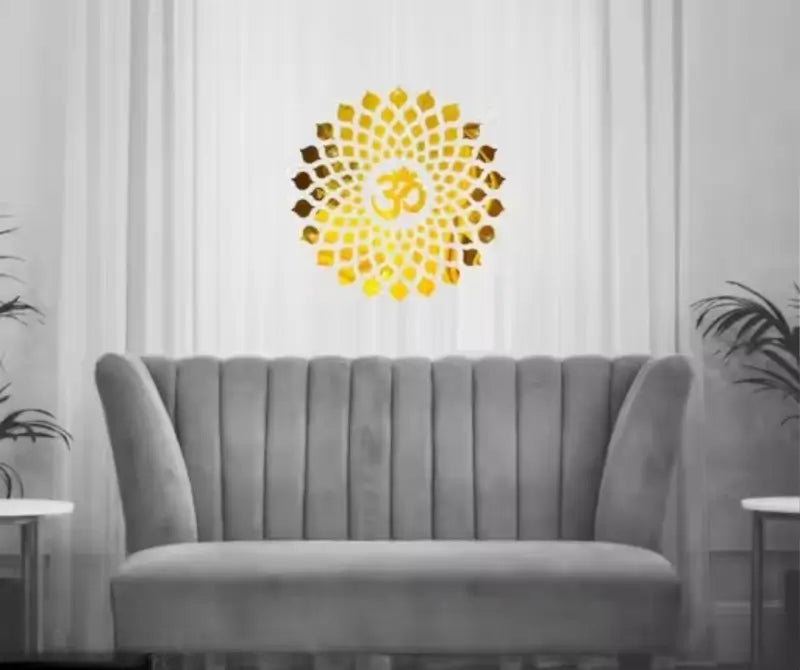 Walltech Mandala Om Golden Acrylic 3D Mirror Wall Sticker (45 cm) | Decorative Spiritual Wall Art | Easy Peel & Stick Home Décor