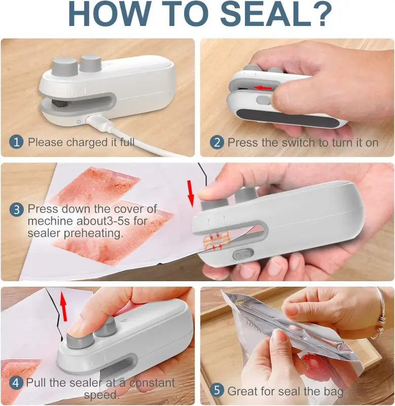 Portable Mini Bag Sealing Machine | 2-in-1 Heat Sealer with Cutter | USB Rechargeable Handheld Packet Sealer | Food Storage & Snack Fresh Keeper