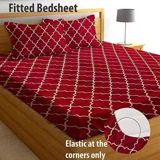 Cotton Checked Fitted Bedsheet (Single Size) | Glace Cotton Elastic Bedsheet | Deep Pocket 10-Inch Mattress Fit | Soft, Wrinkle-Free & Washable