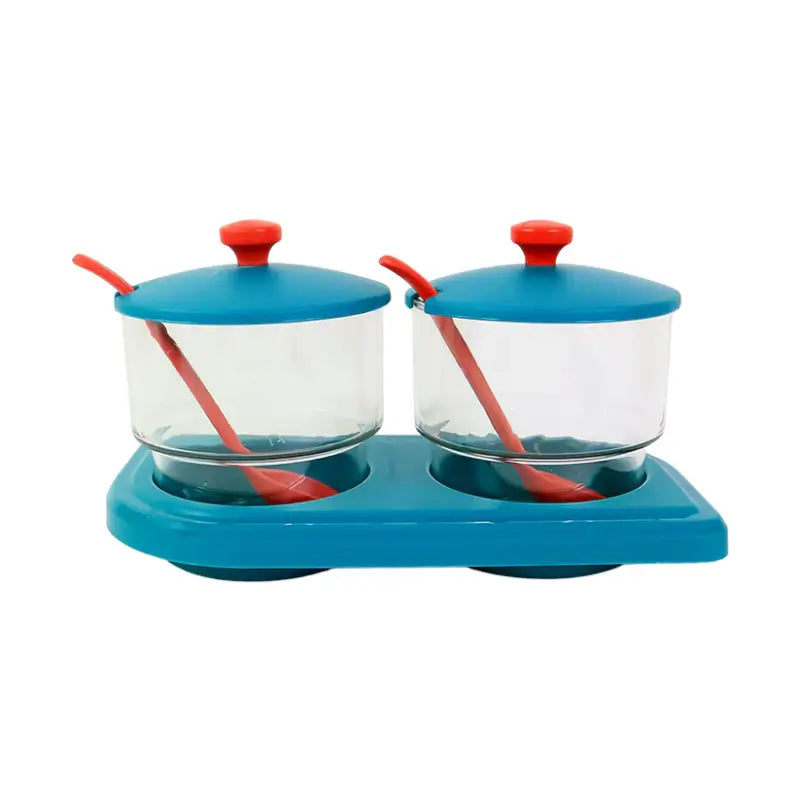 Storewell Multipurpose Spice & Condiment Container Set (2 Pc) | Kitchen Storage Jars with Tray & Spoons