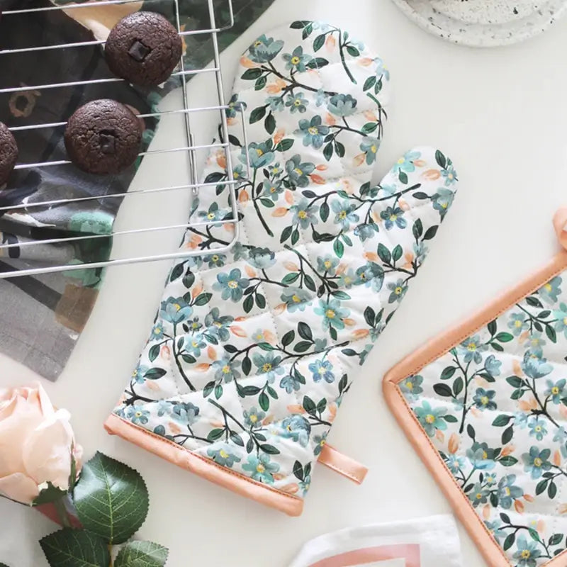 HeatGuard Professional Cotton Oven Mitt Gloves – Kitchen Heat Resistant Gloves