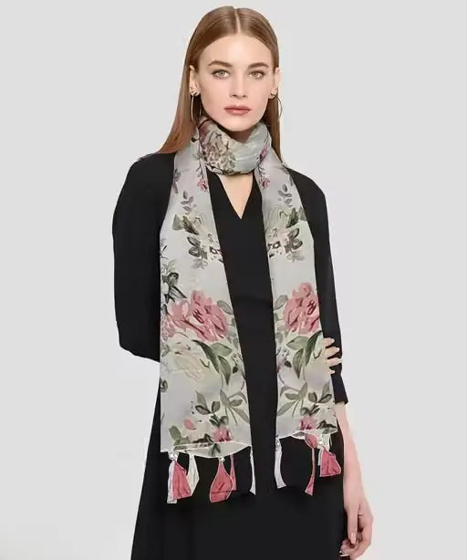 Pack of 2 Printed Chiffon Stoles for Women & Girls | Lightweight Glossy Scarves with Tassels | Stylish Travel-Friendly Wraps