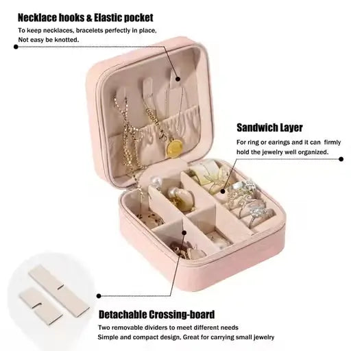 Square Travel Jewellery Case for Women | Leather Earrings & Ring Organizer Box | Compact Portable Jewelry Storage (Multicolor)