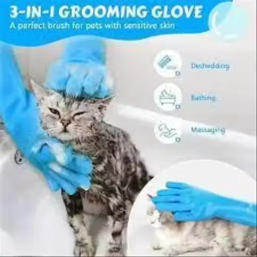 Silicone Pet Grooming Bath Glove | Hair Removal & Massage Brush for Dogs & Cats | Multi-Purpose Cleaning Scrubber | Soft & Flexible
