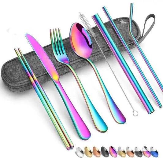 RainbowGlow 8-Piece Stainless Steel Travel Cutlery Set