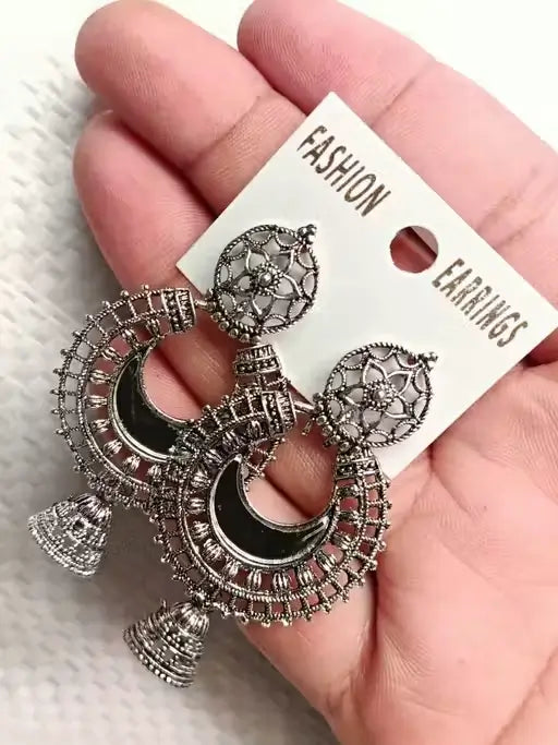 Combo of 4 Pair Oxidised Silver Earrings | Jhumki & Hoop Set for Women & Girls | Indo-Western Stylish Jewellery